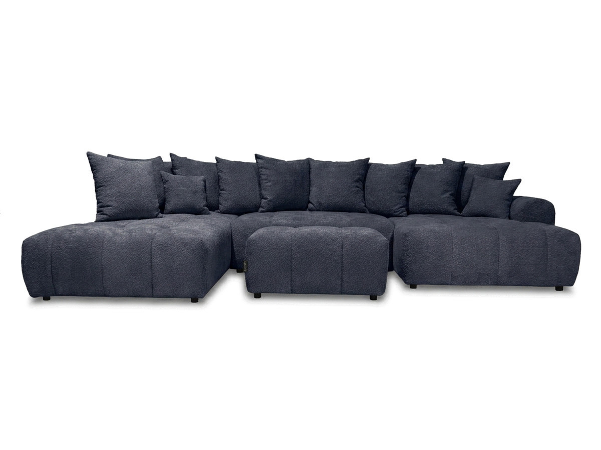 Bobochic Roxelane Wohnlandschaft mit Pouf Bouclé-Stoff Dunkelblau Ecke rechts