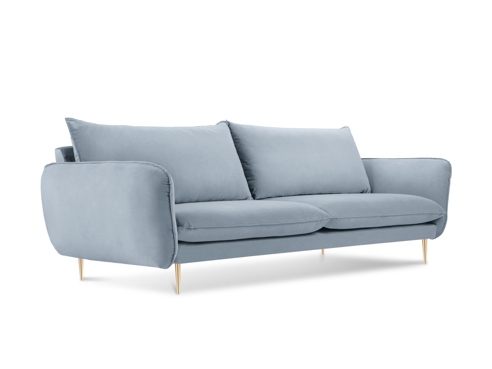 Cosmopolitan Design Sofa Vienna 4-Sitzer Samt Bluvel Hellblau Beine Gold