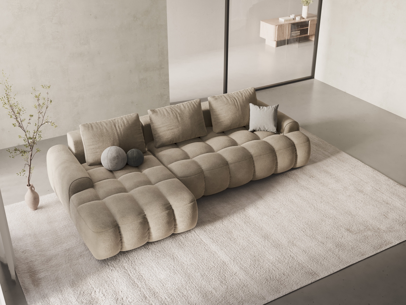 Cosmopolitan Design Ecksofa Linz 3-Sitzer mit Schlaffunktion Samt Vogue Helles Beige Links