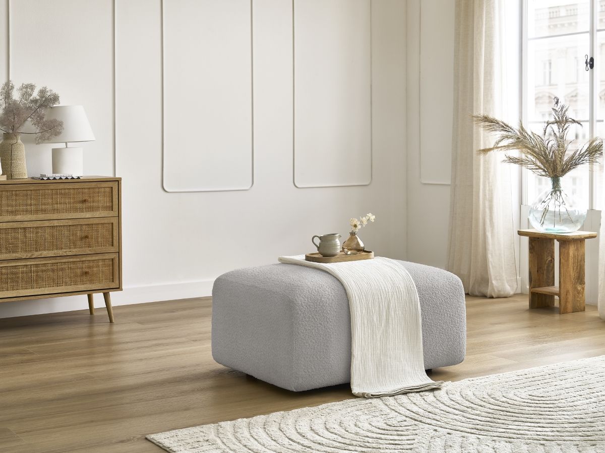 Bobochic Tina Pouf Bouclé-Stoff Hellgrau