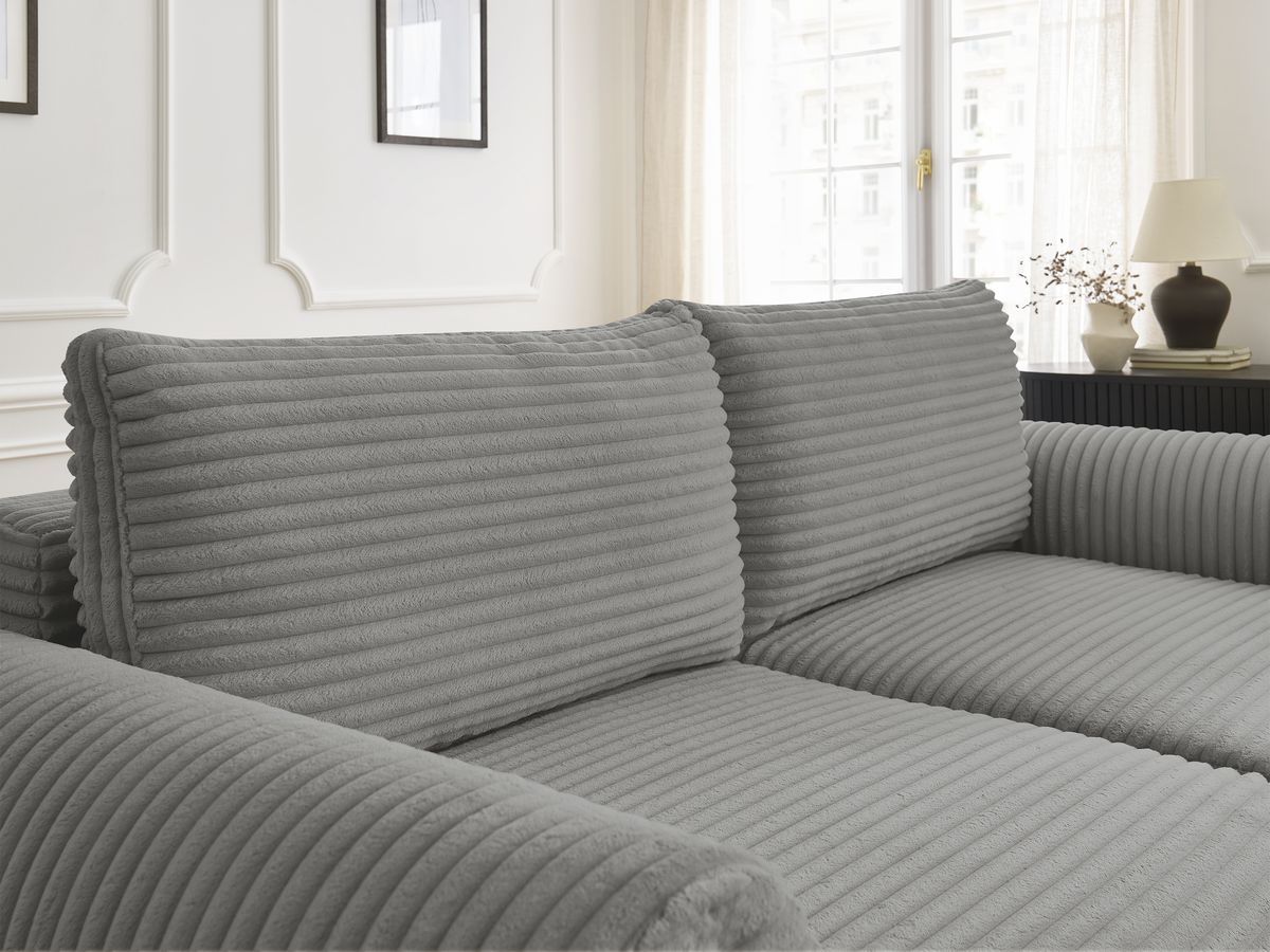 Bobochic Lucien Schlafsofa 3-Sitzer mit Bettkasten Breitcord weich Dunkelgrau