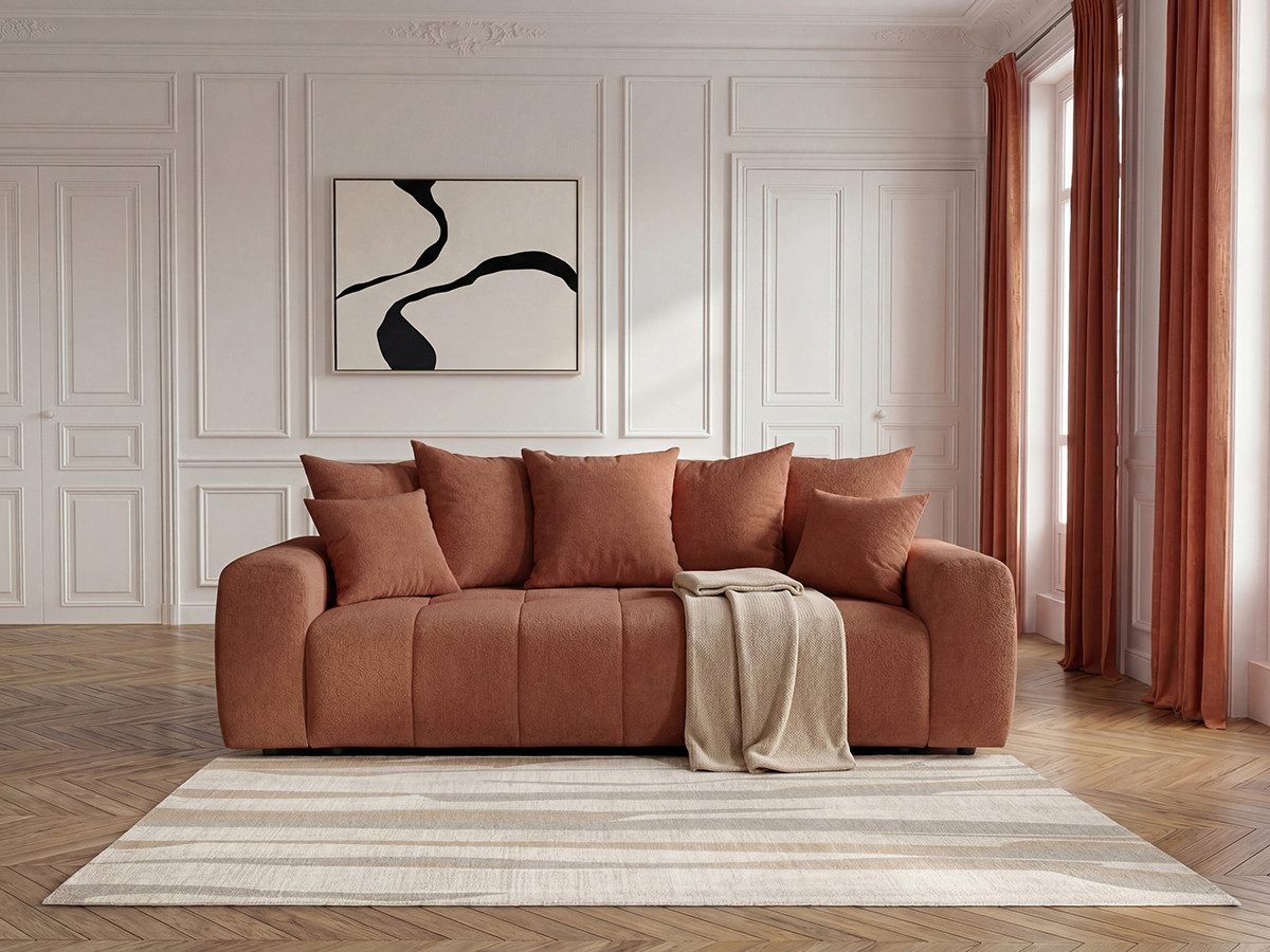 Bobochic Roxelane Schlafsofa 3-Sitzer mit Bettkasten Melange-Stoff Orange