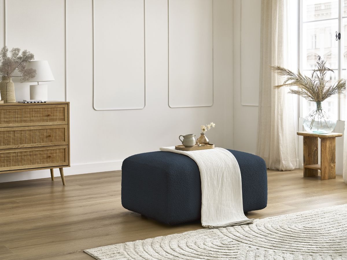 Bobochic Tina Pouf Bouclé-Stoff Dunkelblau