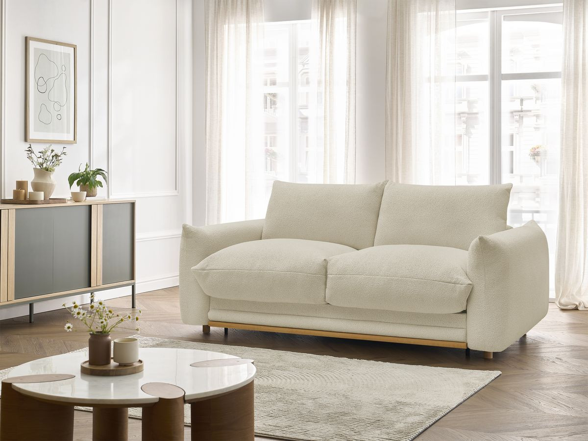 Bobochic Ernest Schlafsofa 3-Sitzer, Liegefläche 190 × 140 / 160 cm Bouclé-Stoff Beige, Liegefläche 140 × 190 cm