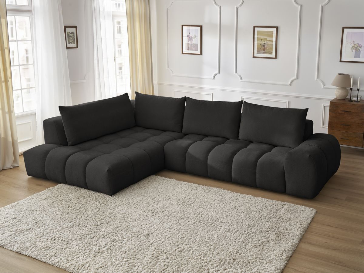 Bobochic Everest Ecksofa, 4 Kissen Strukturstoff Schwarz Ecke links