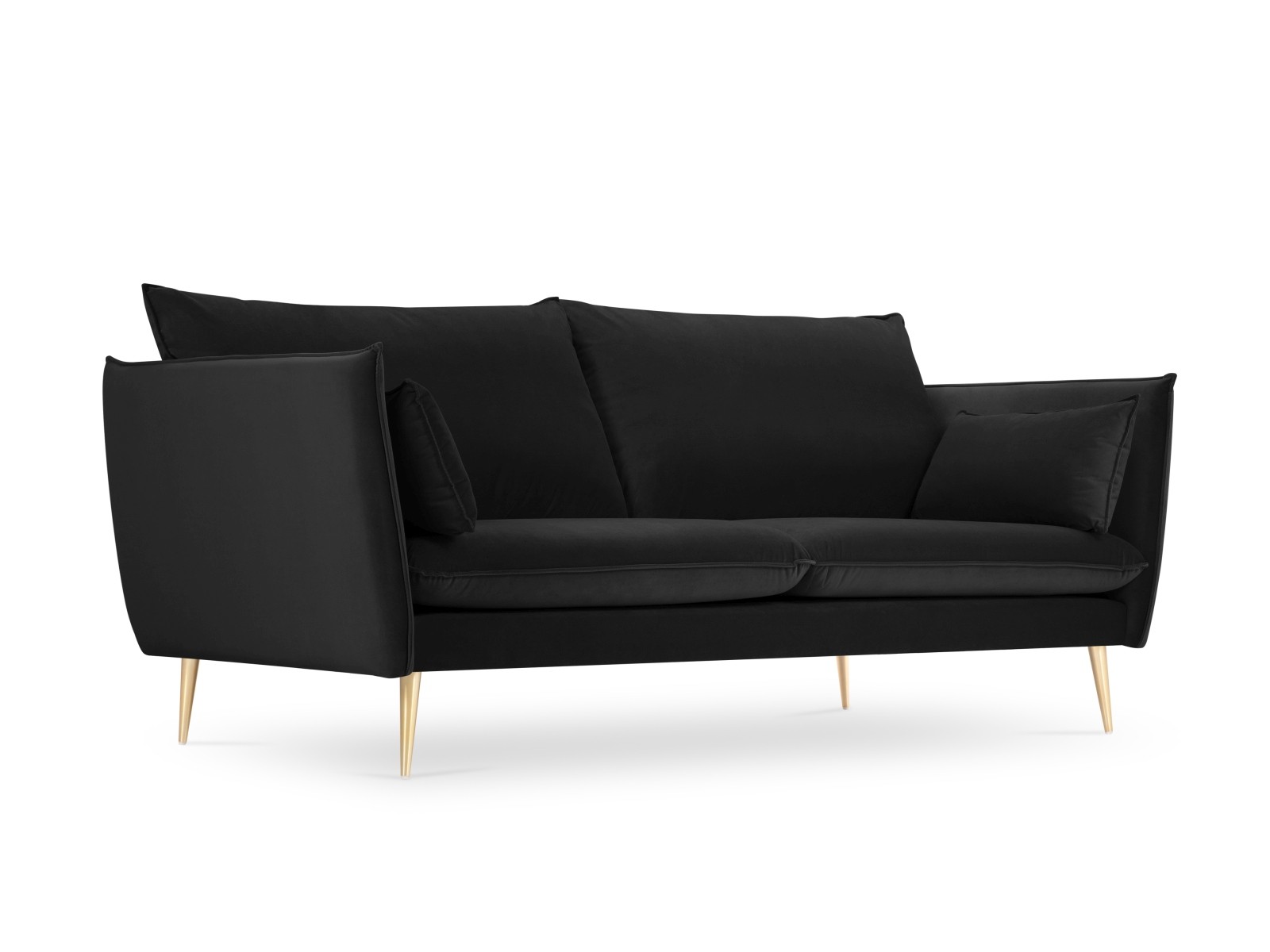 3-Sitzer Velvet Sofa Agate | Bezug Black | Beinfarbe Gold Metal