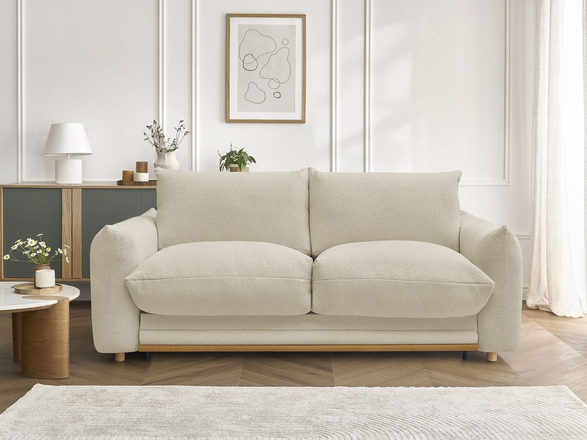 Bobochic Ernest Schlafsofa 3-Sitzer, Liegefläche 190 × 140 / 160 cm Bouclé-Stoff Beige, Liegefläche 140 × 190 cm