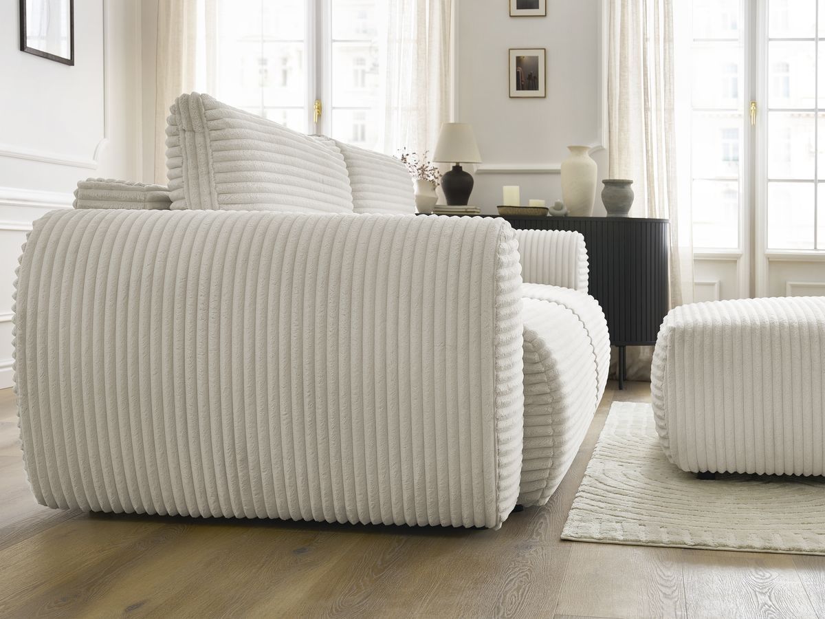 Bobochic Lucien Schlafsofa 4-Sitzer mit Bettkasten und Pouf Breitcord weich Beige