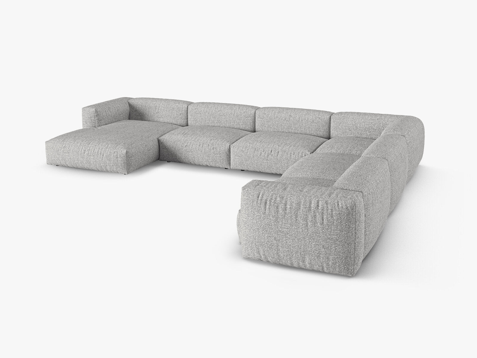 Micadoni modulares Ecksofa XL Martina 6-Sitzer 90cm Sitztiefe Rechts Boucle Monet Silber