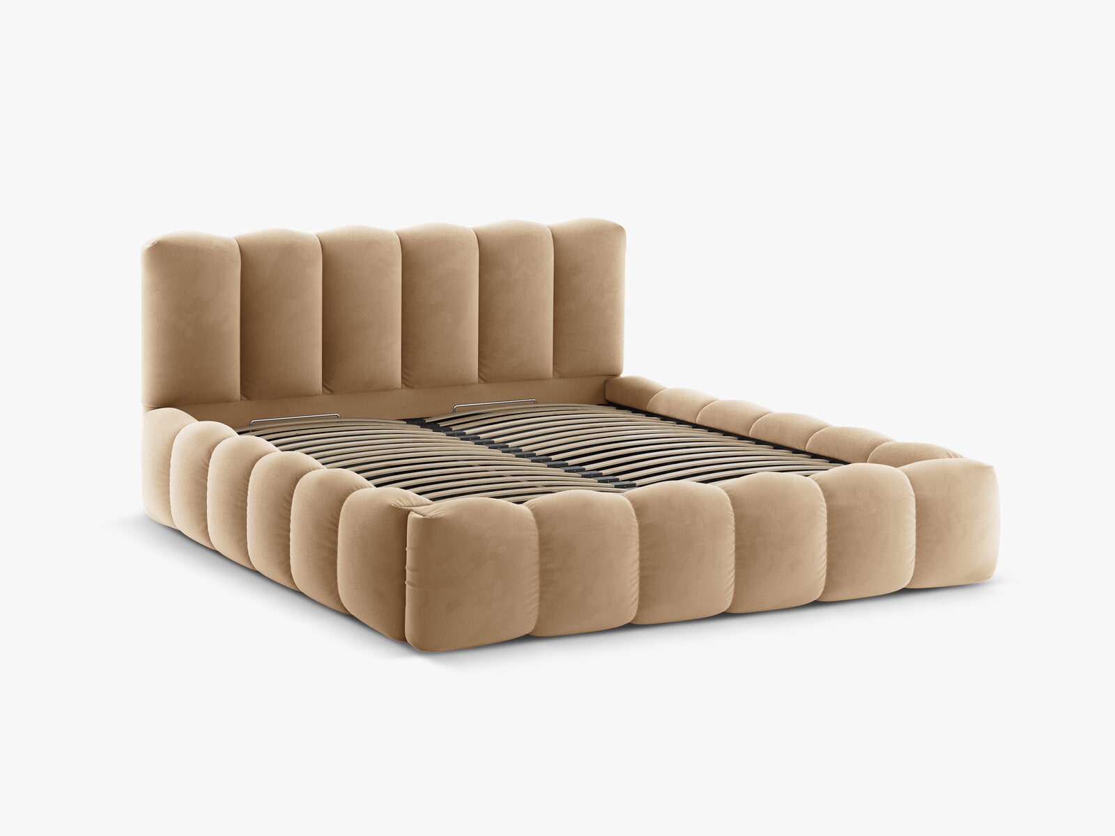 Micadoni Stauraumbett mit Kopfteil Lupine Samt Paris Sand 160x200