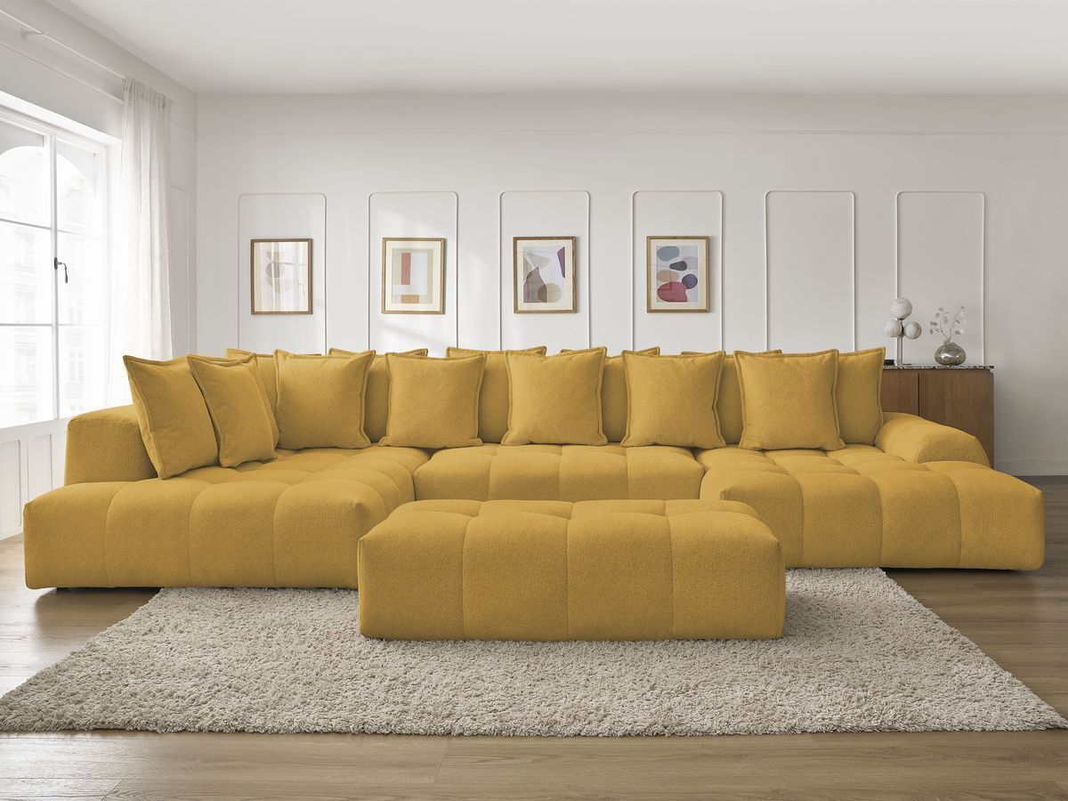 Bobochic Everest Wohnlandschaft mit Pouf, 14 Kissen Melange-Stoff Gelb Ecke rechts