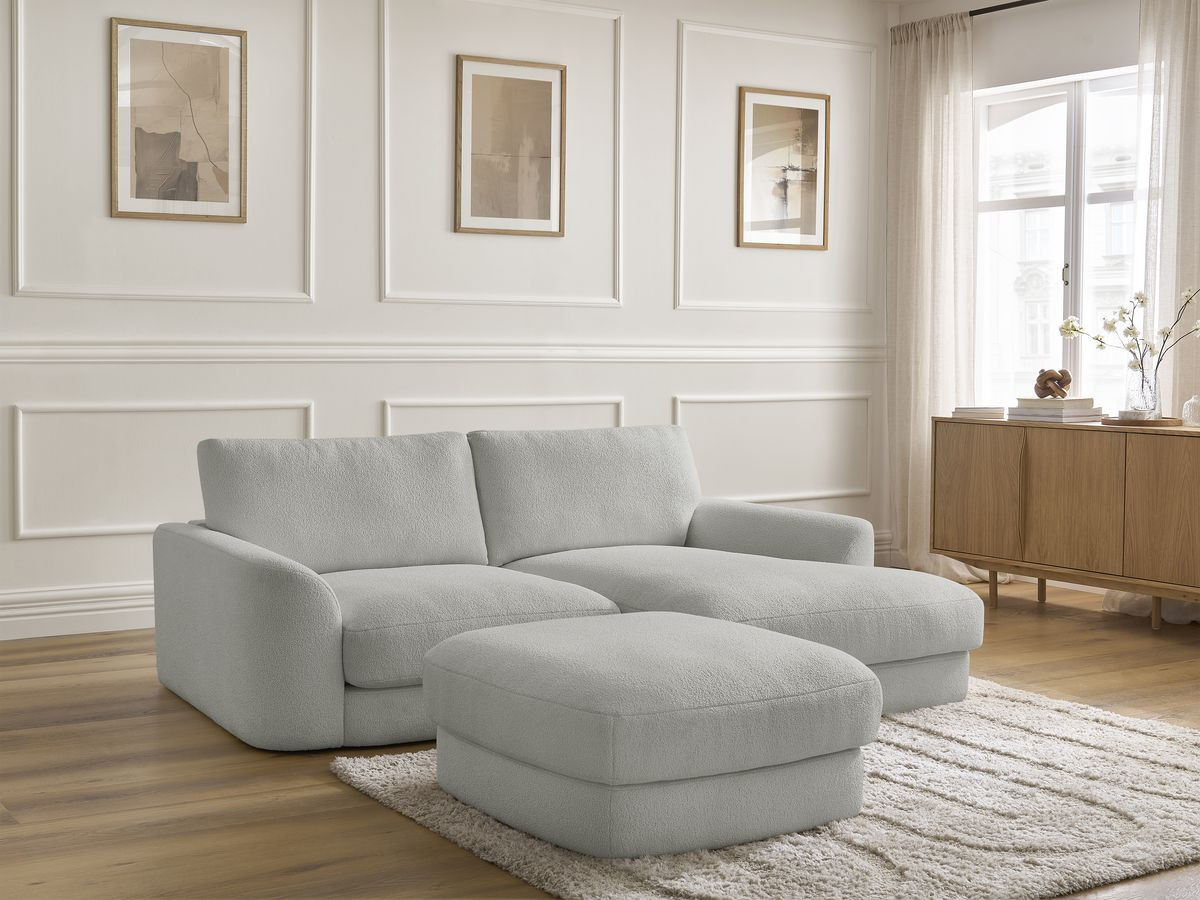 Bobochic Leonore Ecksofa mit Pouf Bouclé-Stoff Hellgrau Ecke rechts