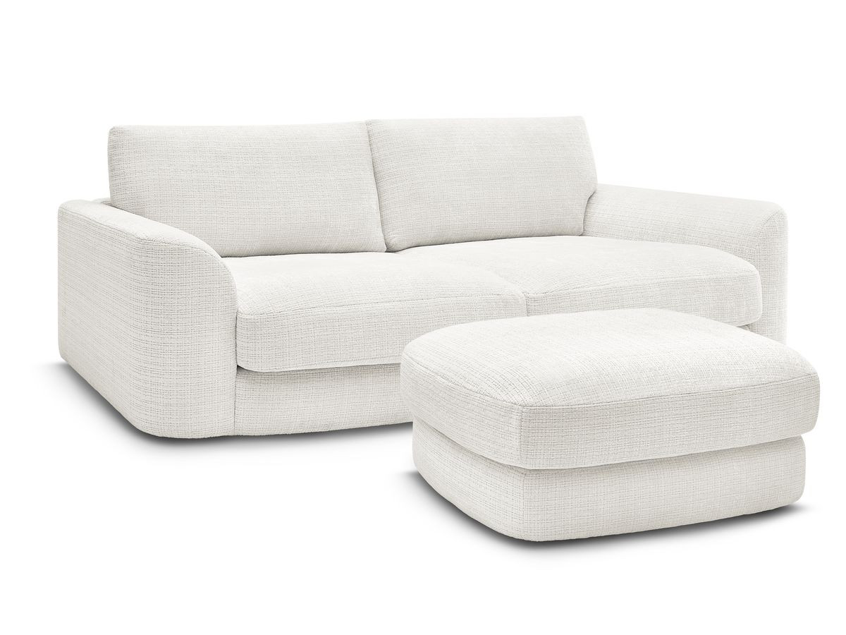 Bobochic Leonore Sofa 3-Sitzer mit Pouf Strukturstoff Weiß