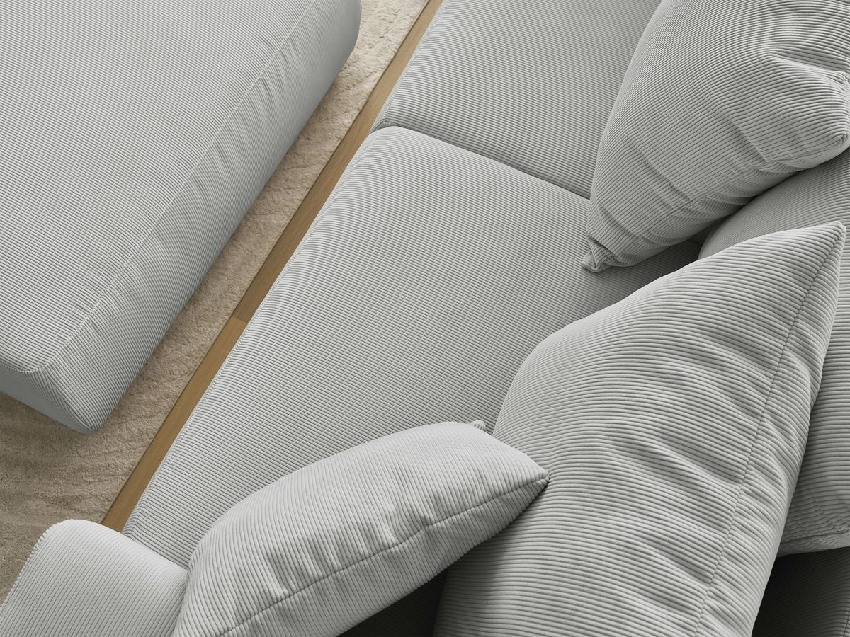 Bobochic Sidonie Sofa 4-Sitzer mit Pouf Cordsamt Hellgrau