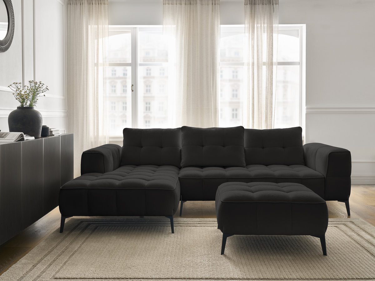 Bobochic Anis Ecksofa mit Pouf Strukturstoff Schwarz Ecke links