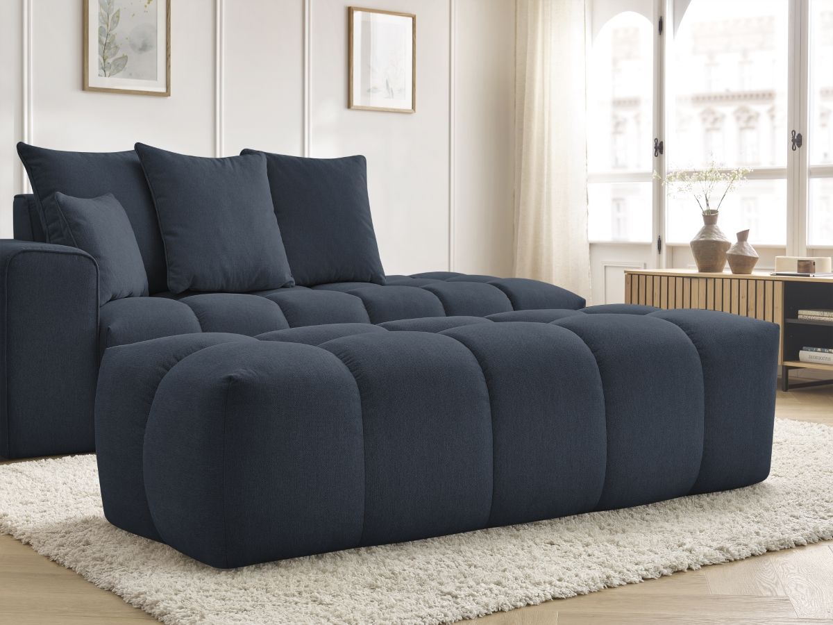 Bobochic Mont-blanc Sofa 5-Sitzer mit Pouf Melange-Stoff Dunkelblau Armlehne links