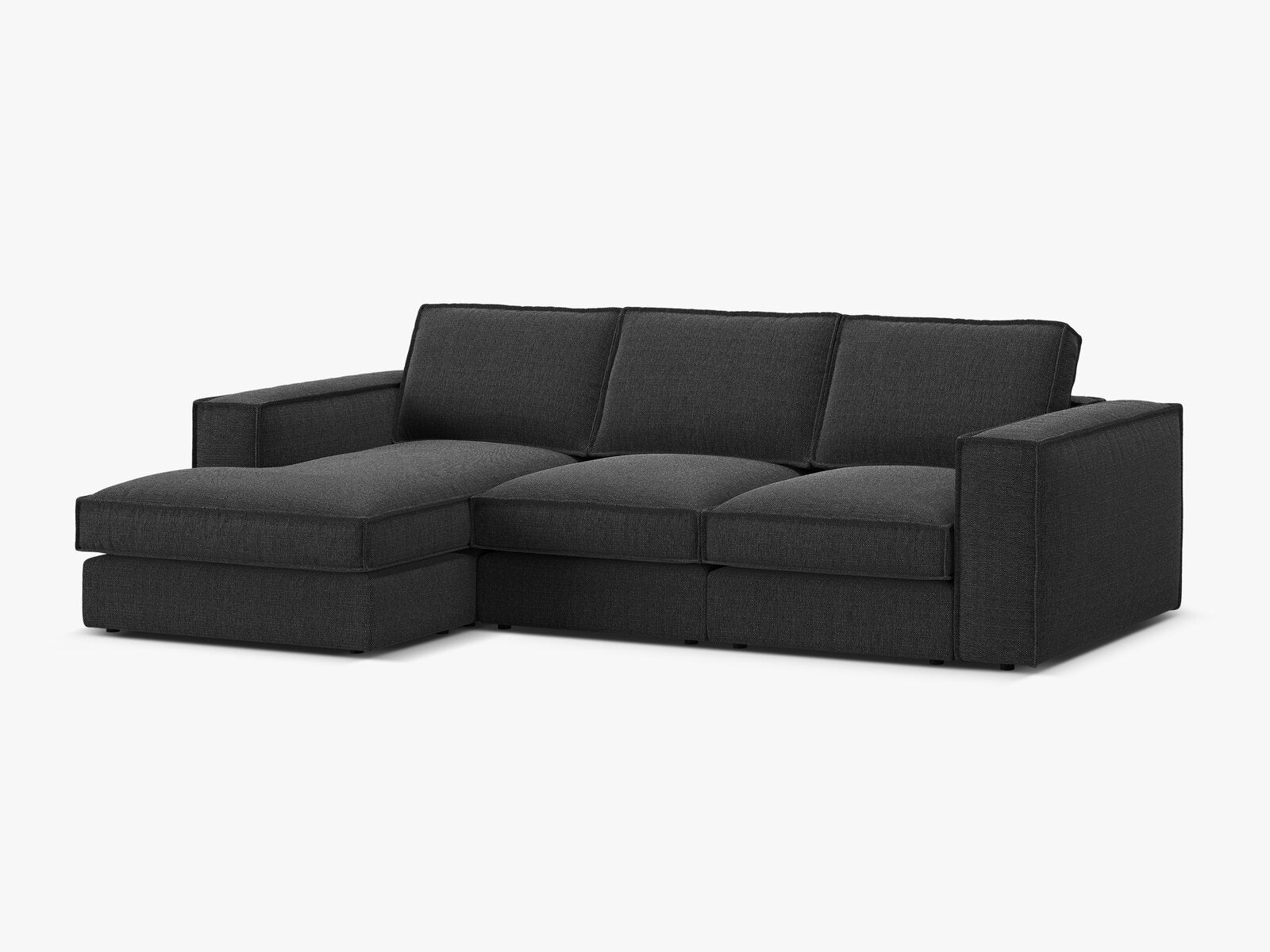 Micadoni modulares Ecksofa Pola 3-Sitzer Links Strukturierter Stoff Babel Schwarz