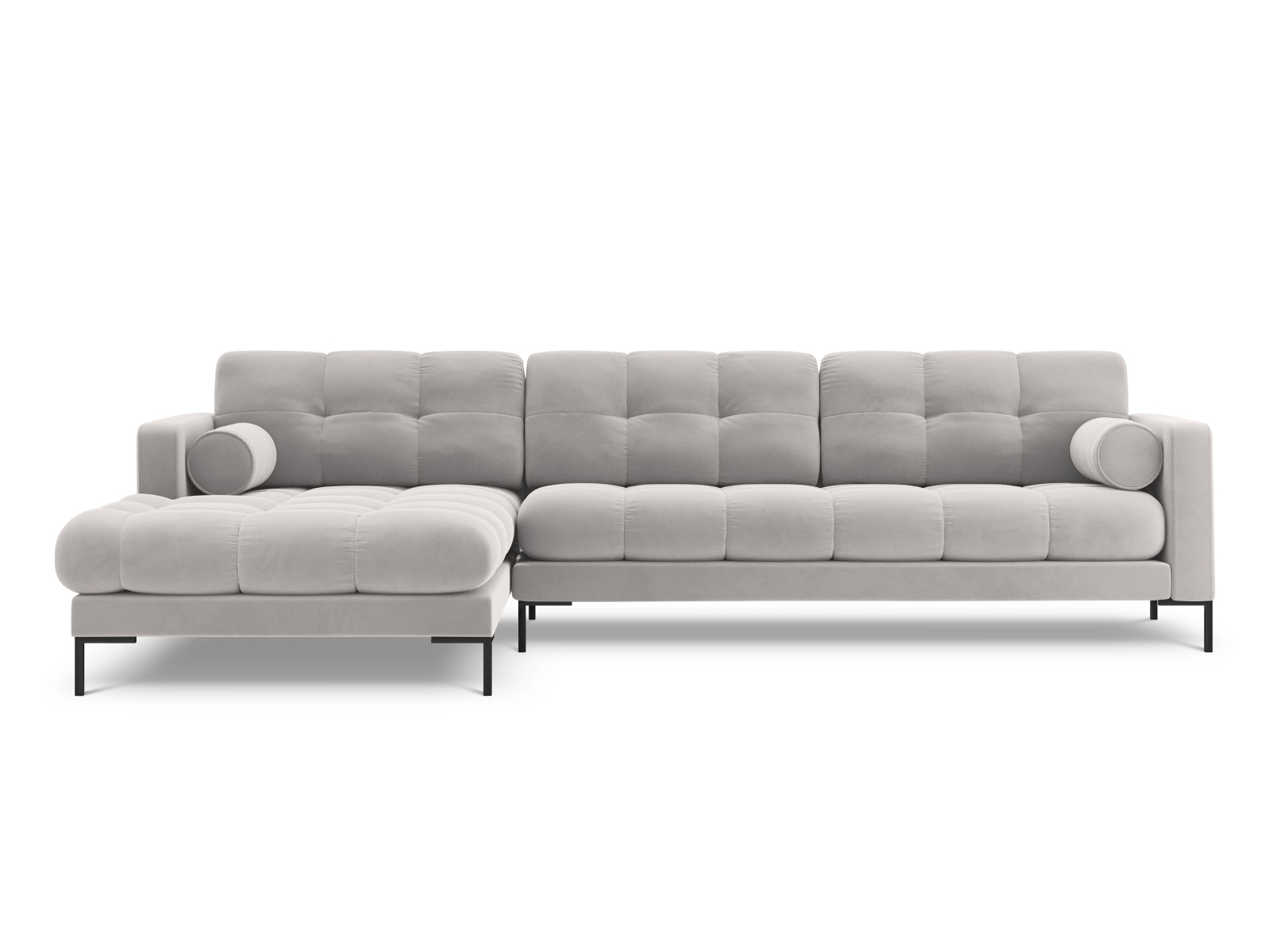 Cosmopolitan Design Ecksofa Bali 5-Sitzer Samt Bluvel Silber Links Beine Schwarzes Metall