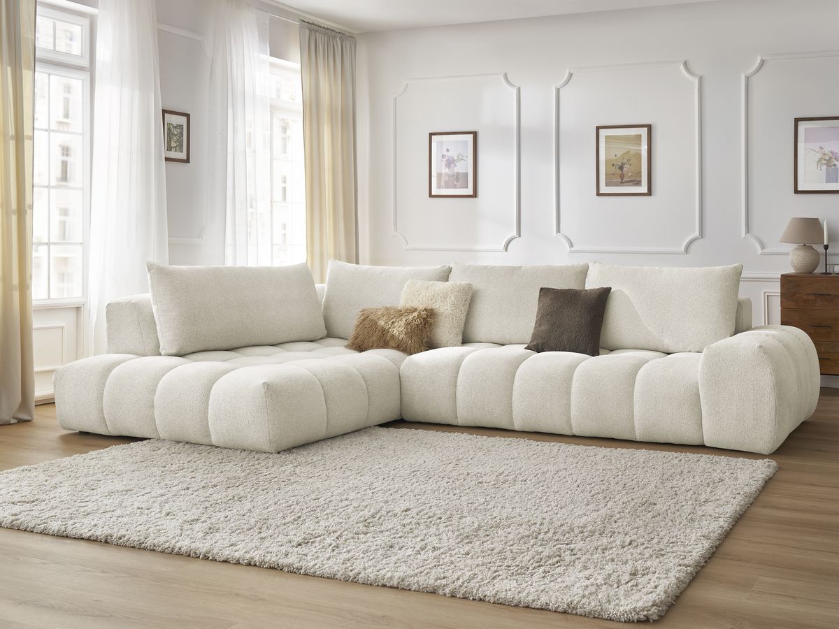 Bobochic Everest Ecksofa, 4 Kissen Melange-Stoff Weiß Ecke links
