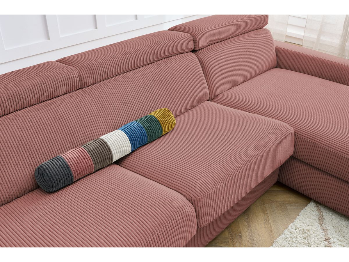 Bobochic Monaco Ecksofa mit Schlaffunktion und Bettkasten Cordsamt Rosa, Liegefläche 140 × 190 cm