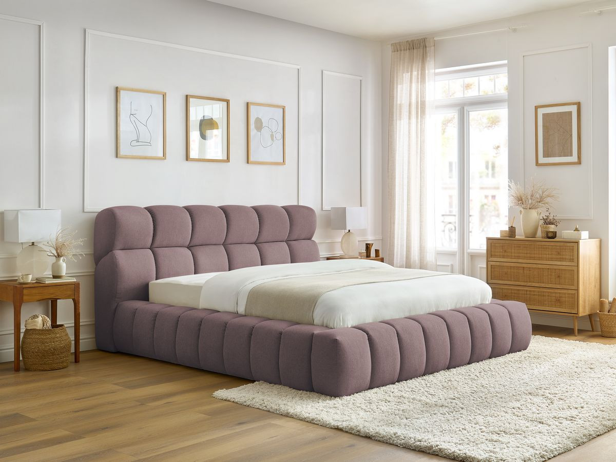Bobochic Mont-blanc Polsterbett mit Bettkasten Stoff Rosa, Liegefläche 140 × 190 cm