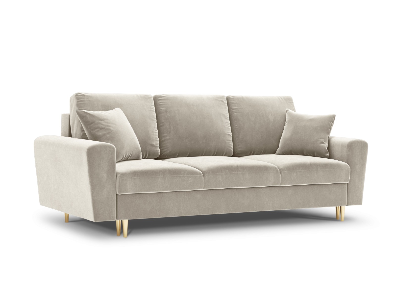 3-Sitzer Velvet Sofa mit Bettfunktion und Box Moghan | Bezug Light Beige | Beinfarbe Gold Metal