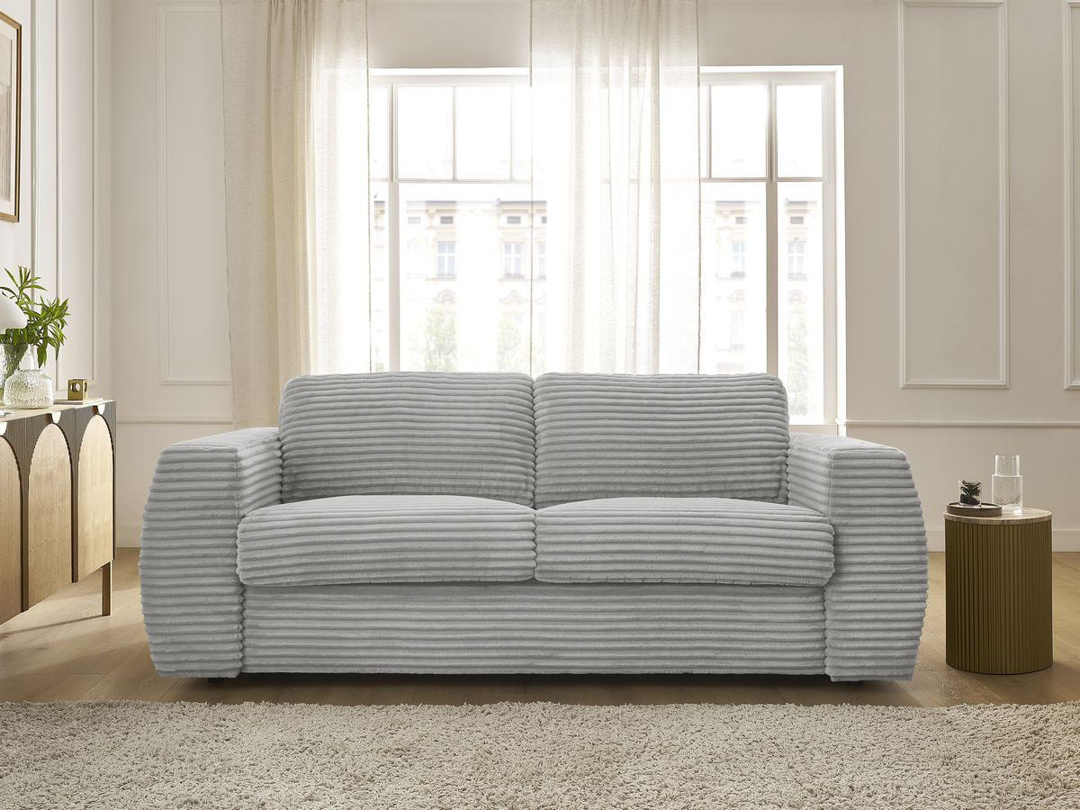Bobochic Hugo Schlafsofa 3-Sitzer Cordsamt Hellgrau, Liegefläche 160 × 190 cm