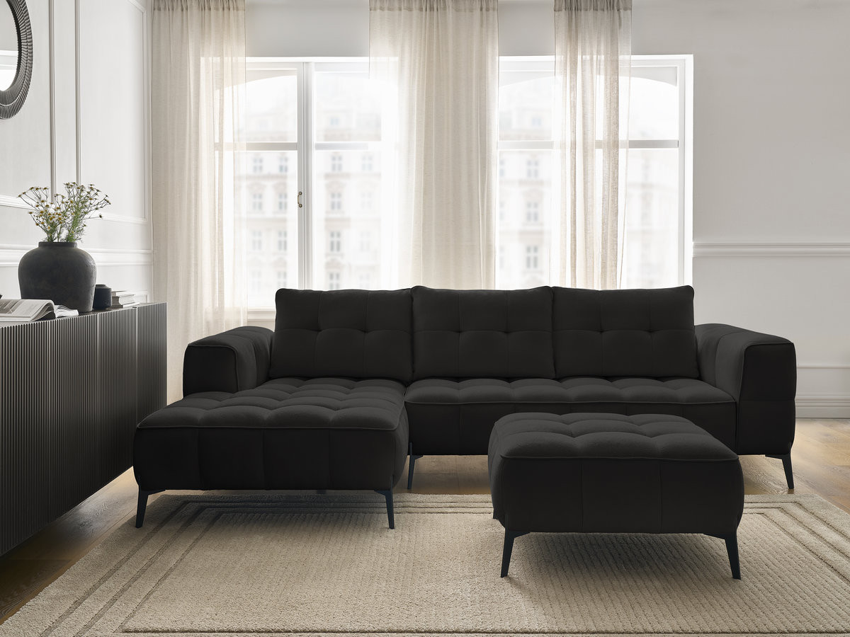 Bobochic Anis Ecksofa mit Pouf Strukturstoff Schwarz Ecke links