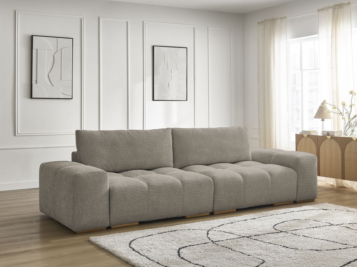Bobochic Anakin Sofa 3-Sitzer, 2 Kissen Bouclé-Stoff Taupe