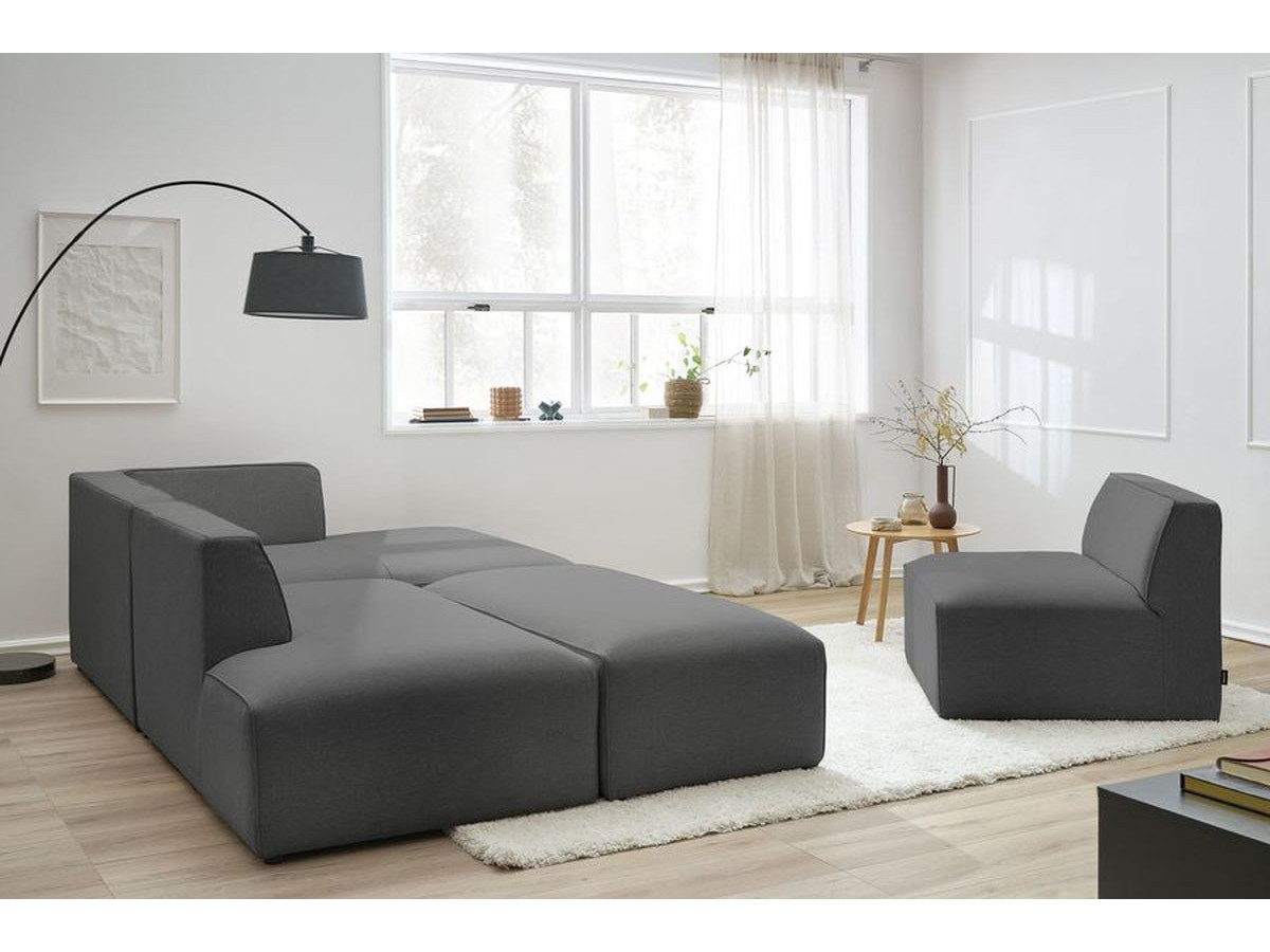Bobochic Megeve Ecksofa mit Pouf Melange-Stoff Dunkelgrau Ecke rechts