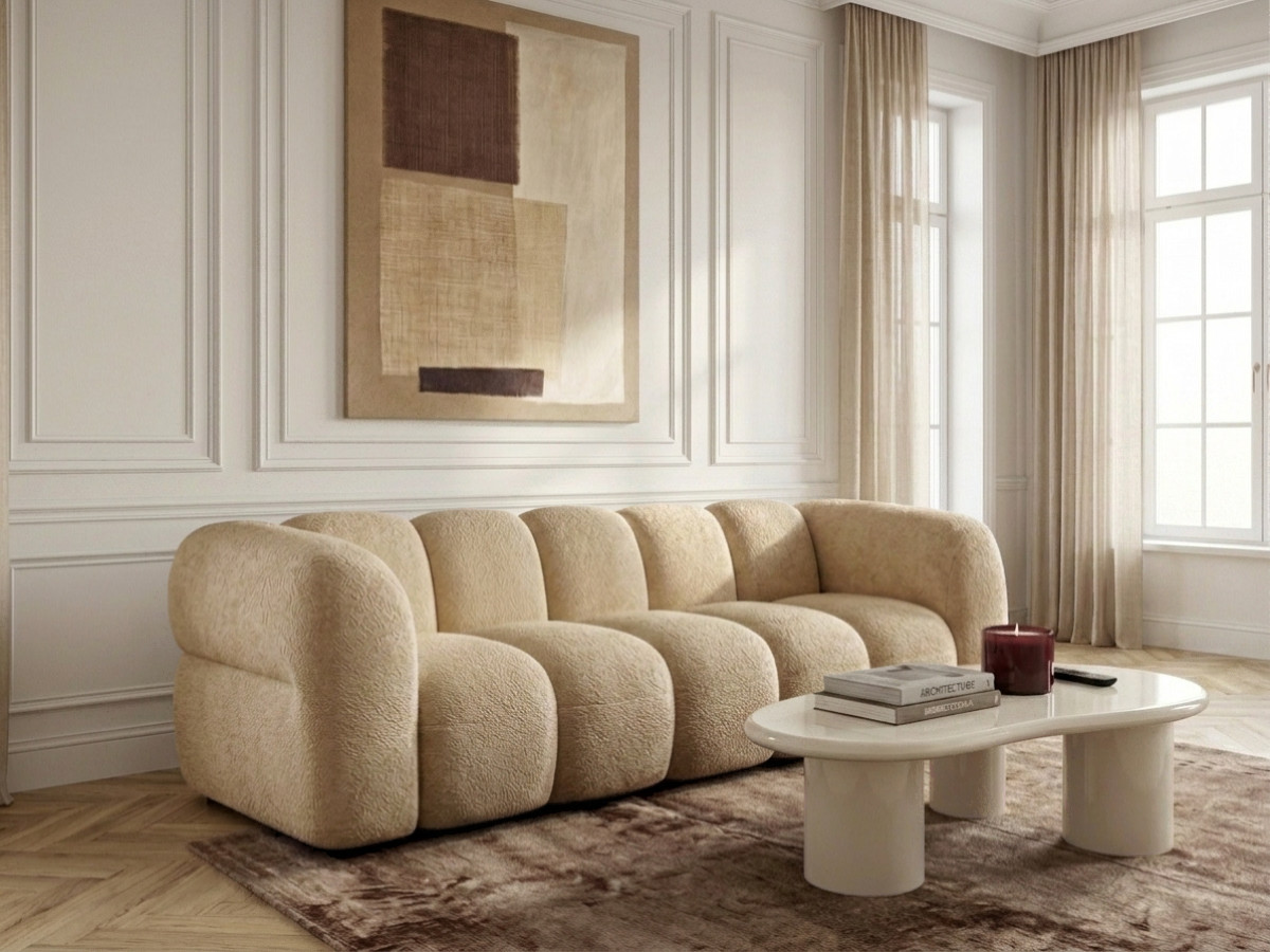 Bobochic Curvy Sofa 3-Sitzer Kunstfell Hellbraun