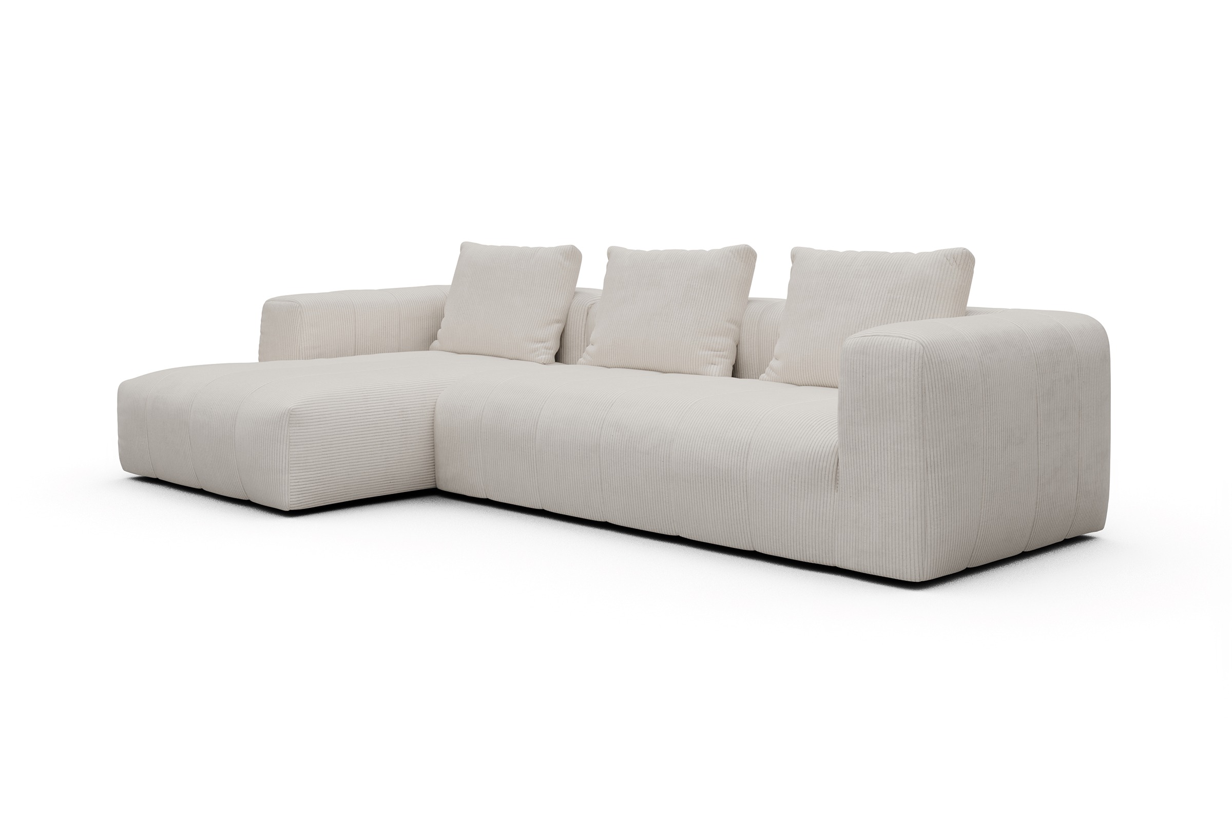 Ecksofa Hugo 2,5-Sitzer Armlehne rechts mit Chaiselongue Corduroy-Ivory