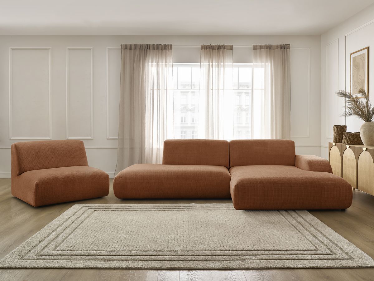 Bobochic Sirius Ecksofa 405 × 170 cm Strukturstoff Orange Ecke rechts
