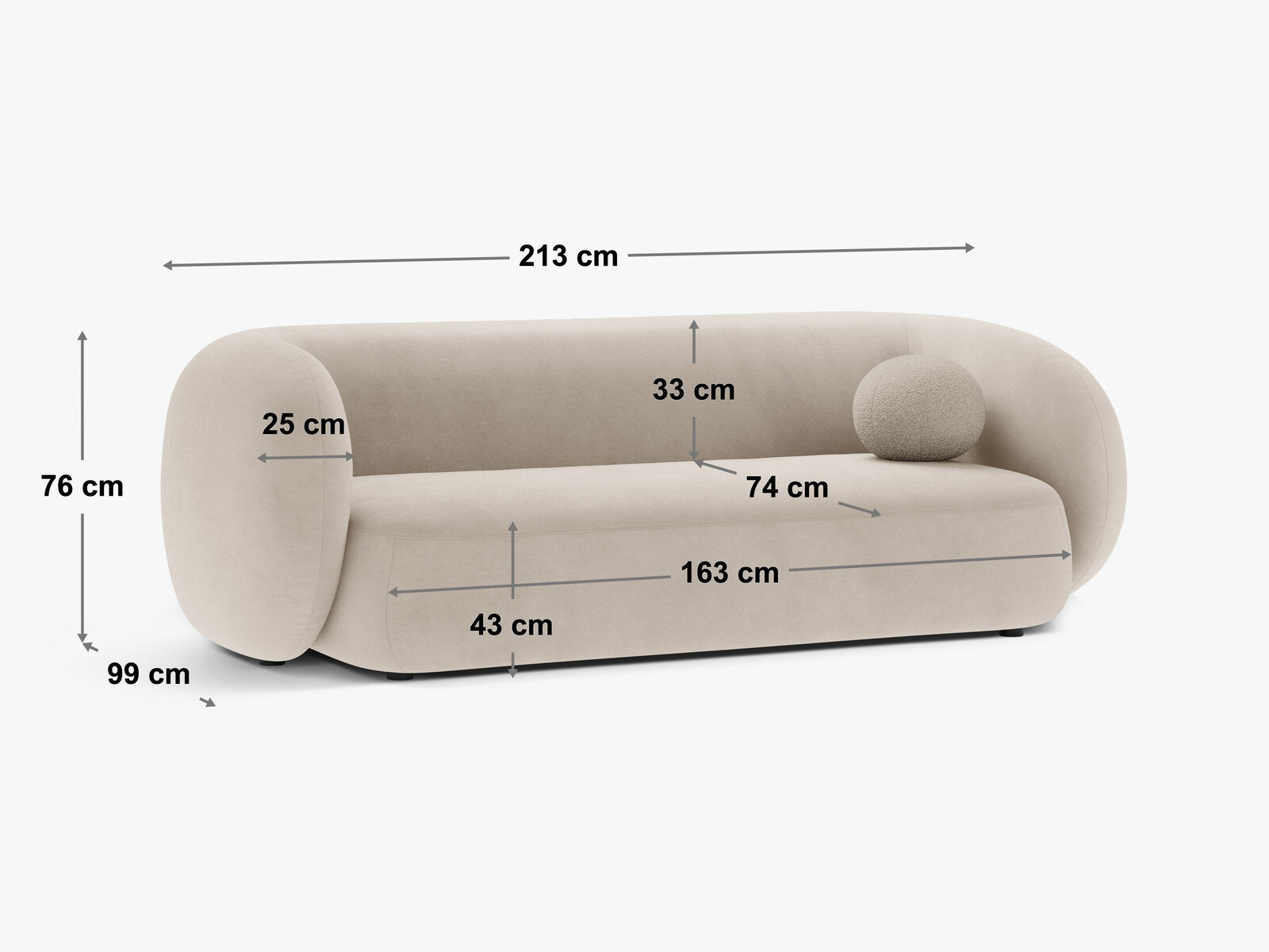 Micadoni Sofa Kate 3-Sitzer Samt Beige