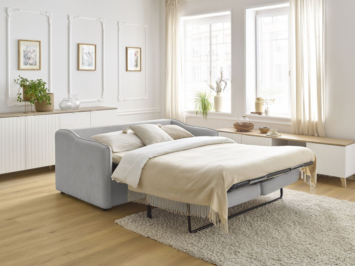 Bobochic Lenny Schlafsofa 3-Sitzer Stoff Hellgrau