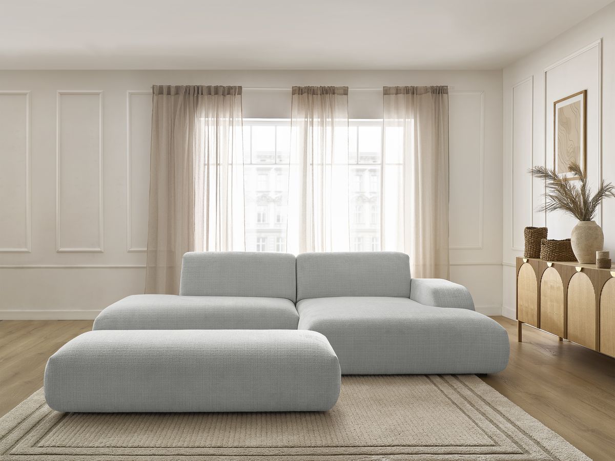 Bobochic Sirius Ecksofa mit Pouf 300 × 170 cm Strukturstoff Hellgrau Ecke rechts