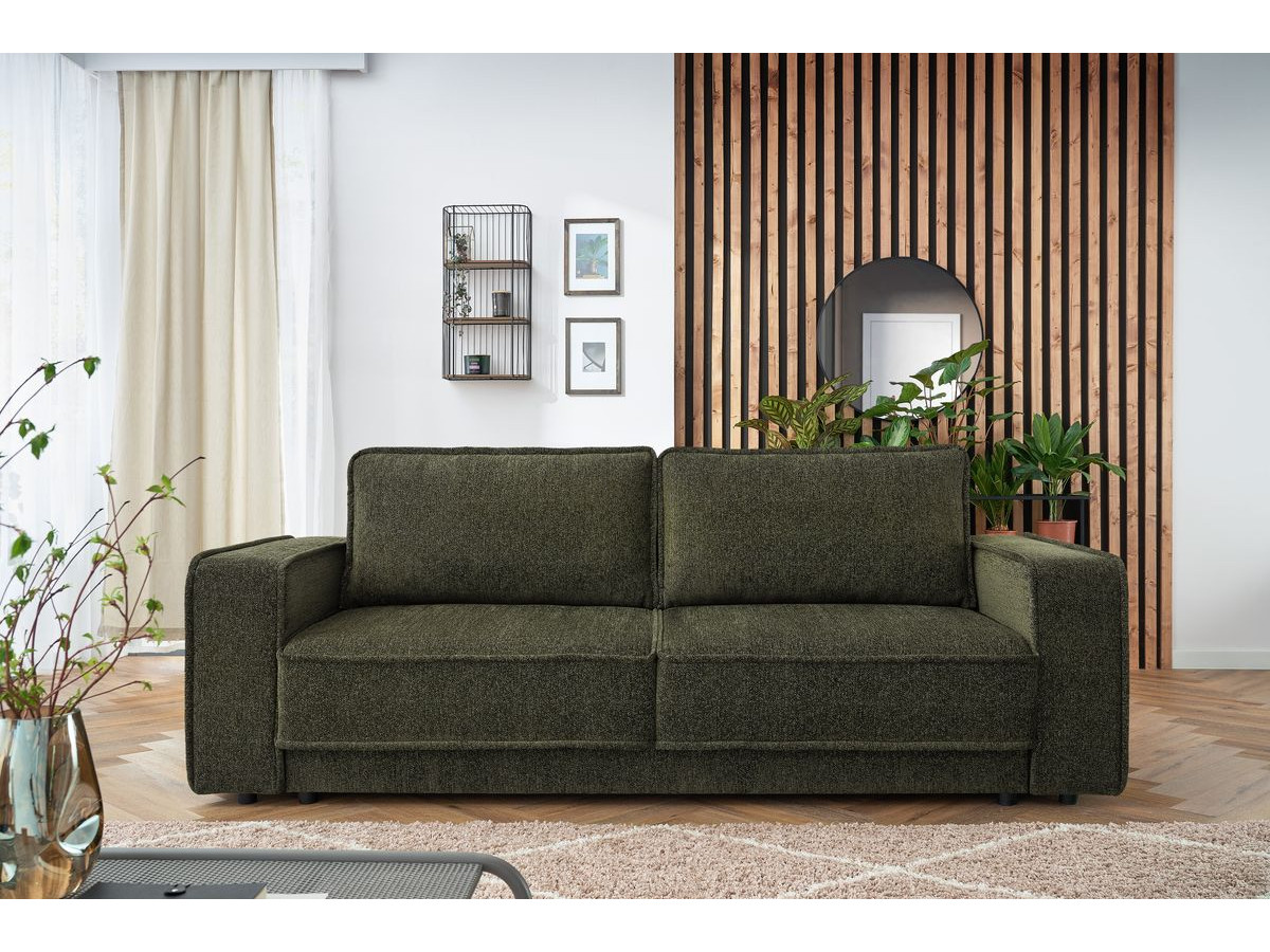 Bobochic Emile Schlafsofa 3-Sitzer mit Bettkasten Melange-Stoff Grün