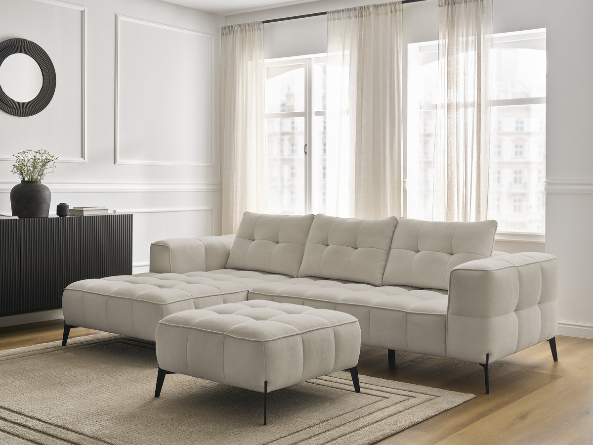 Bobochic Anis Ecksofa mit Pouf Strukturstoff Beige Ecke links