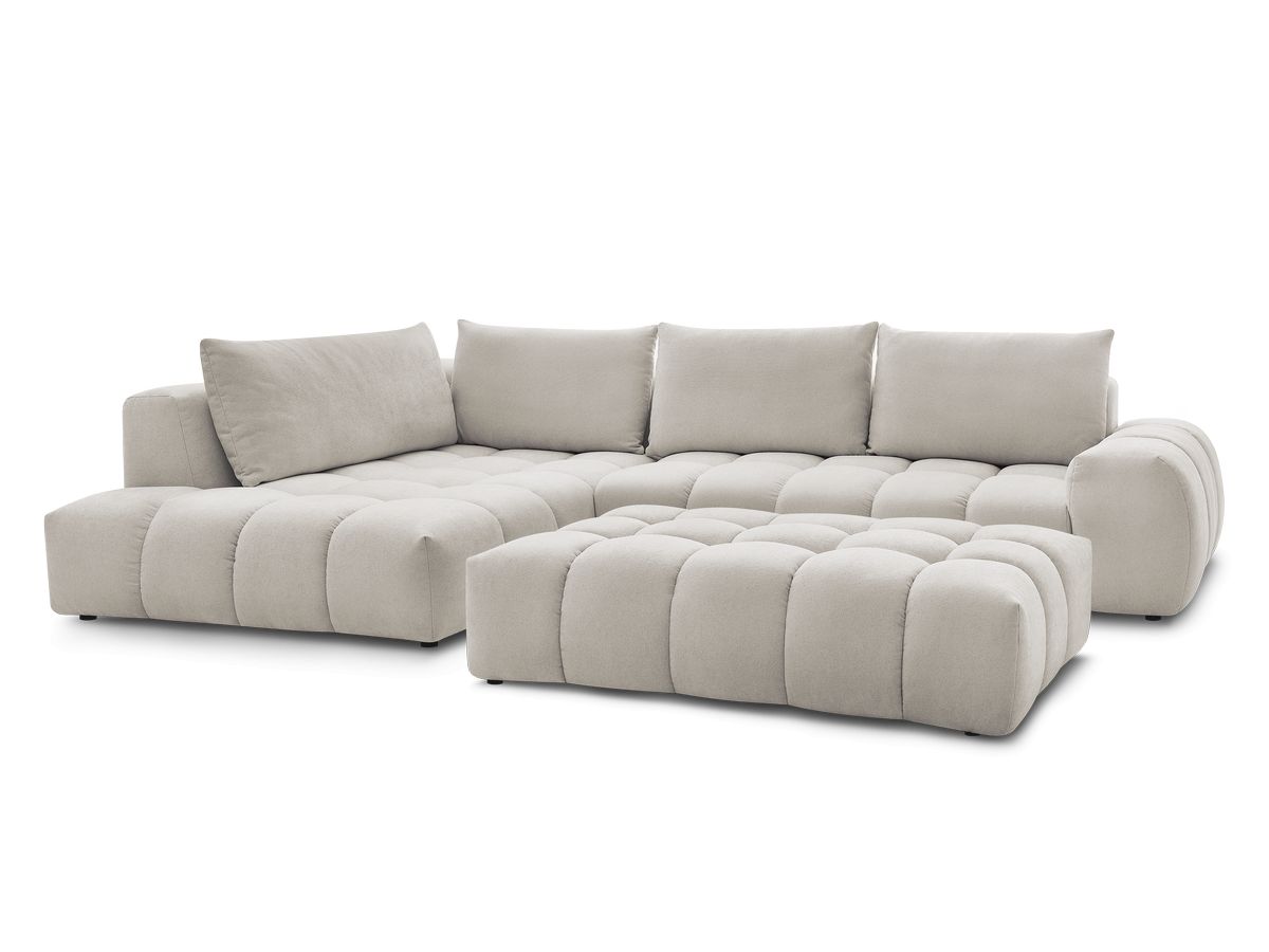 Bobochic Everest Ecksofa mit Schlaffunktion und Pouf, 4 Kissen Strukturstoff Beige Ecke links