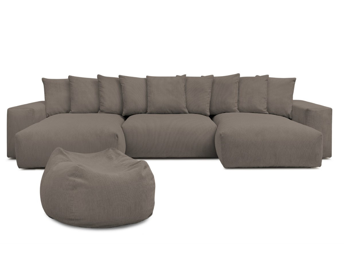 Bobochic Voltaire Wohnlandschaft mit Pouf 420 × 174 cm Cordsamt Taupe