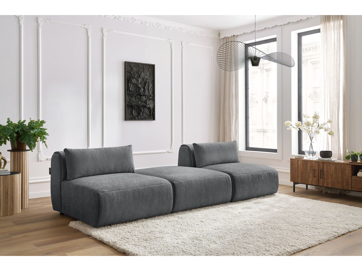 Bobochic Jeanne Sofa 3-Sitzer Strukturstoff Dunkelgrau