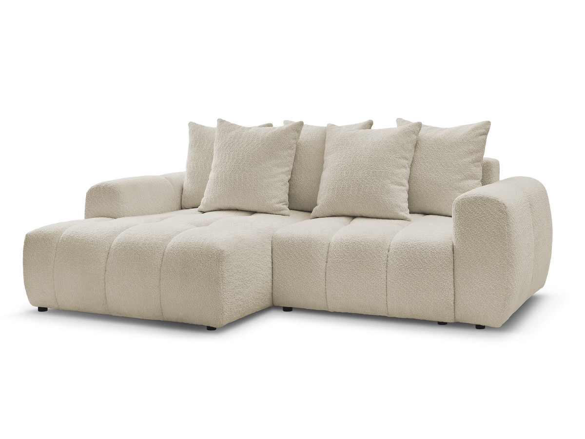 Bobochic Roxelane Ecksofa mit Schlaffunktion und Bettkasten 258 × 150 cm Bouclé-Stoff Beige Ecke links