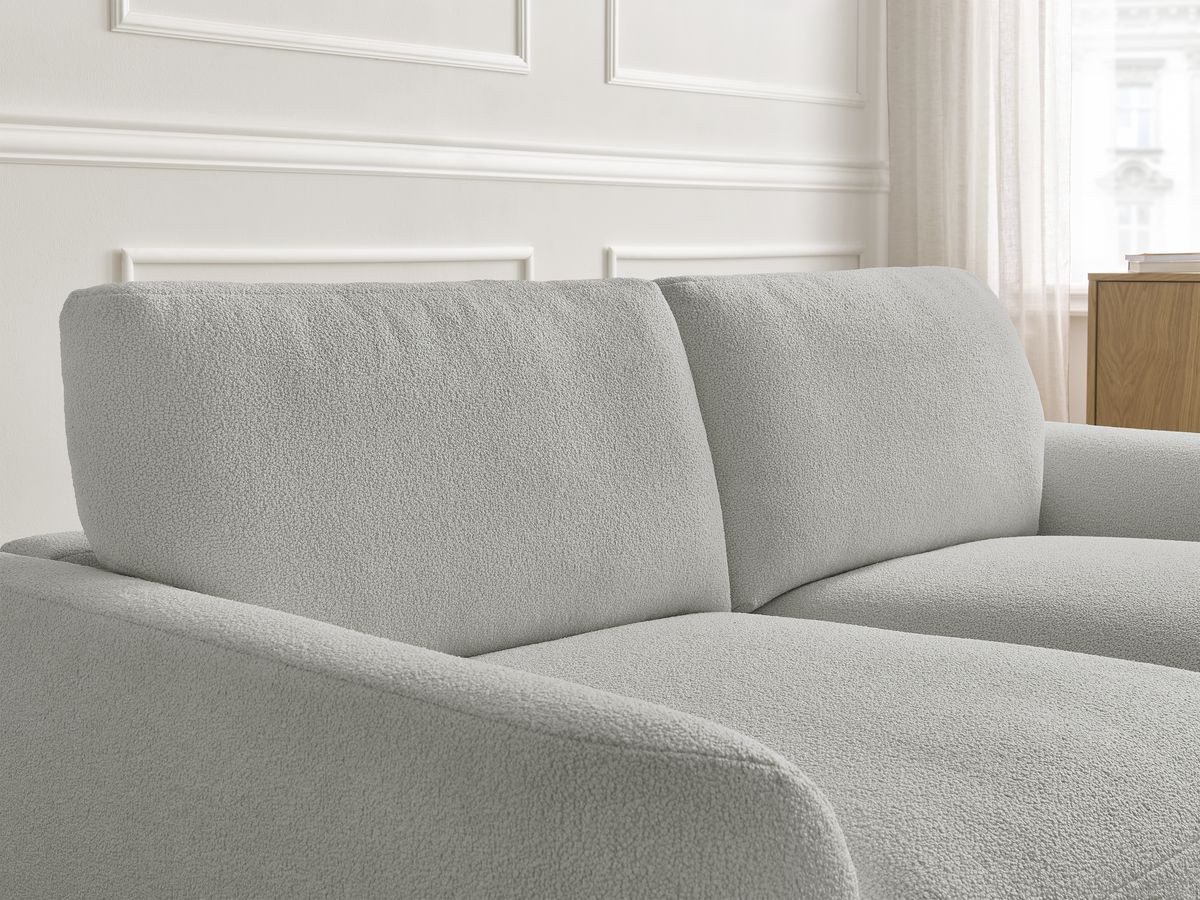 Bobochic Leonore Sofa 3-Sitzer Bouclé-Stoff Hellgrau