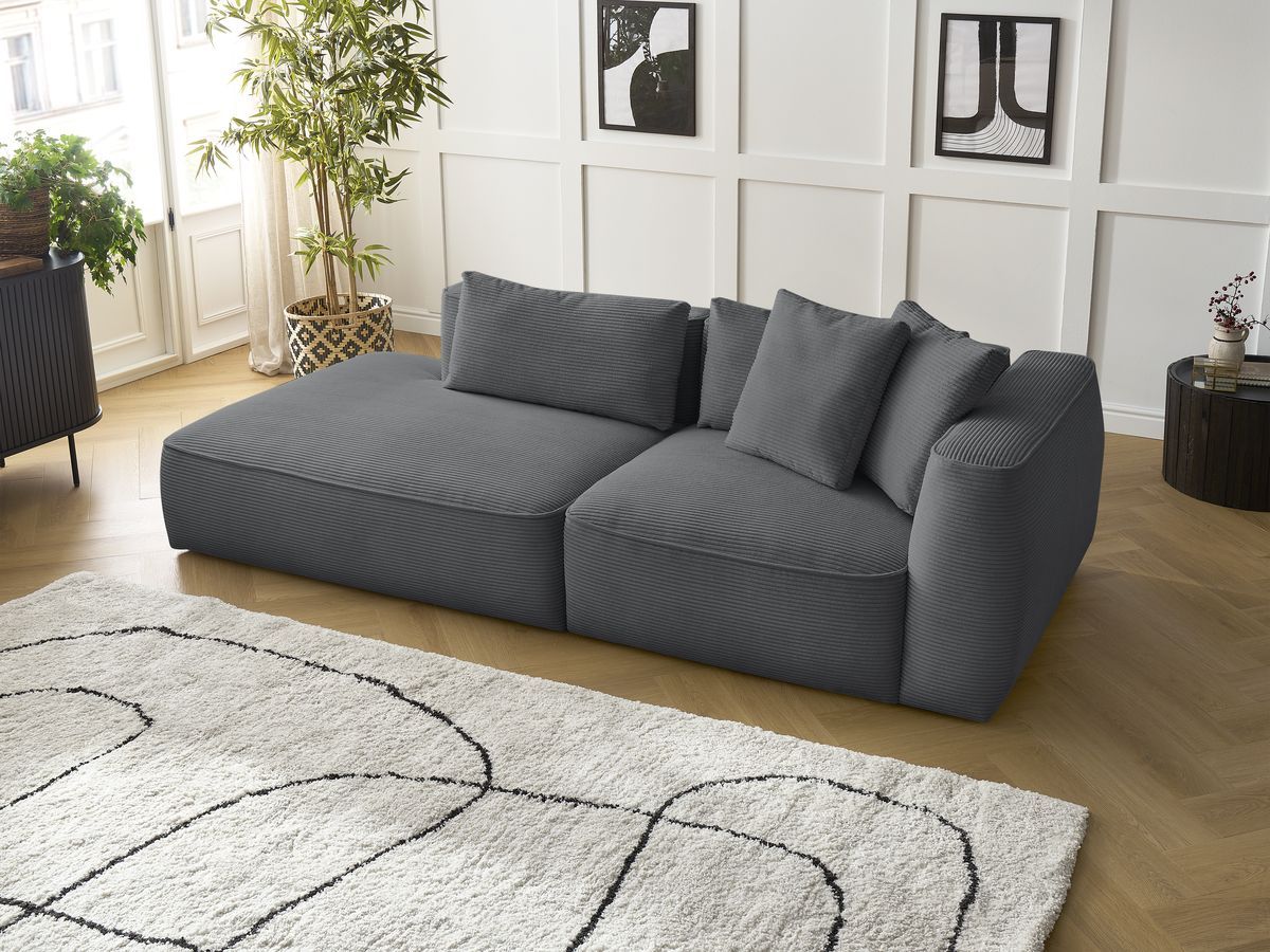 Bobochic Leopold Sofa 3-Sitzer Cordsamt Dunkelgrau Armlehne rechts