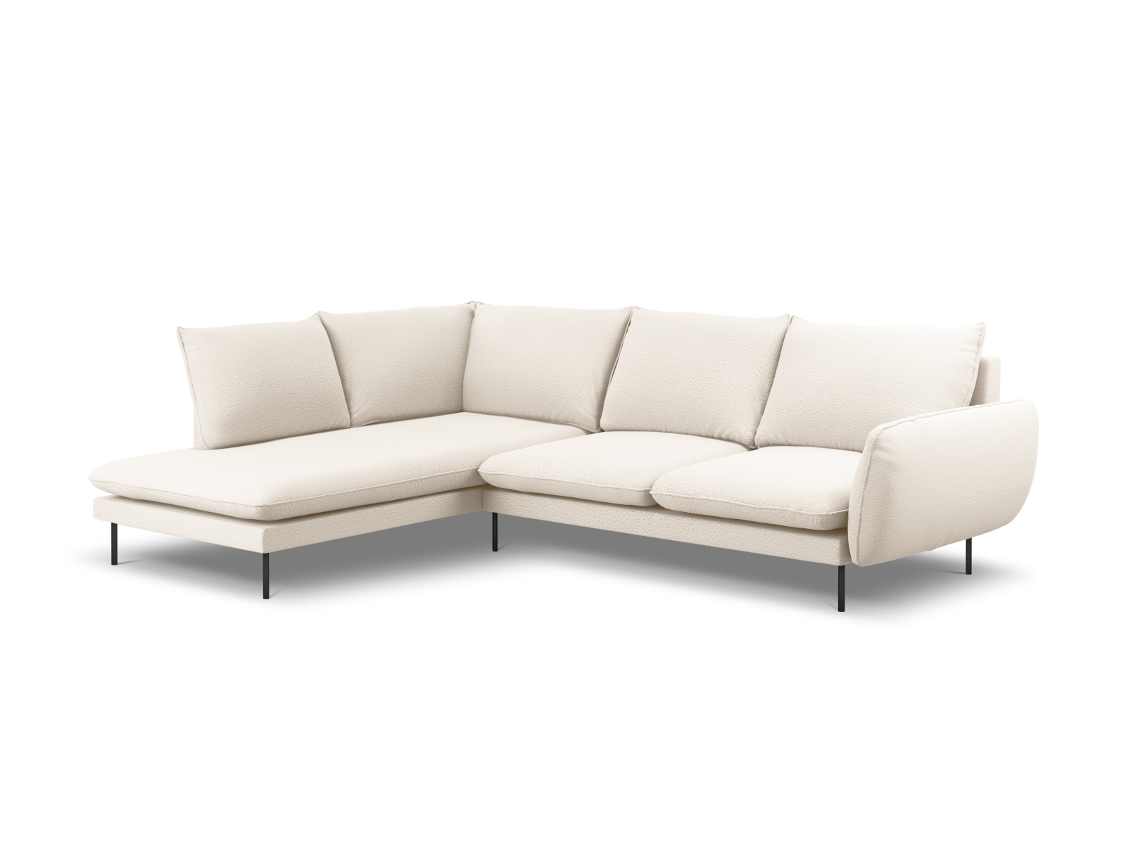 Cosmopolitan Design Ecksofa Vienna 6-Sitzer Boucle Ascot Beige Links Beine Schwarzes Metall
