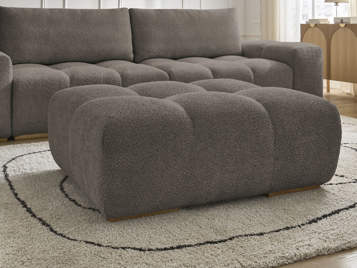 Bobochic Anakin Sofa 3-Sitzer mit Pouf, 2 Kissen Bouclé-Stoff Braun