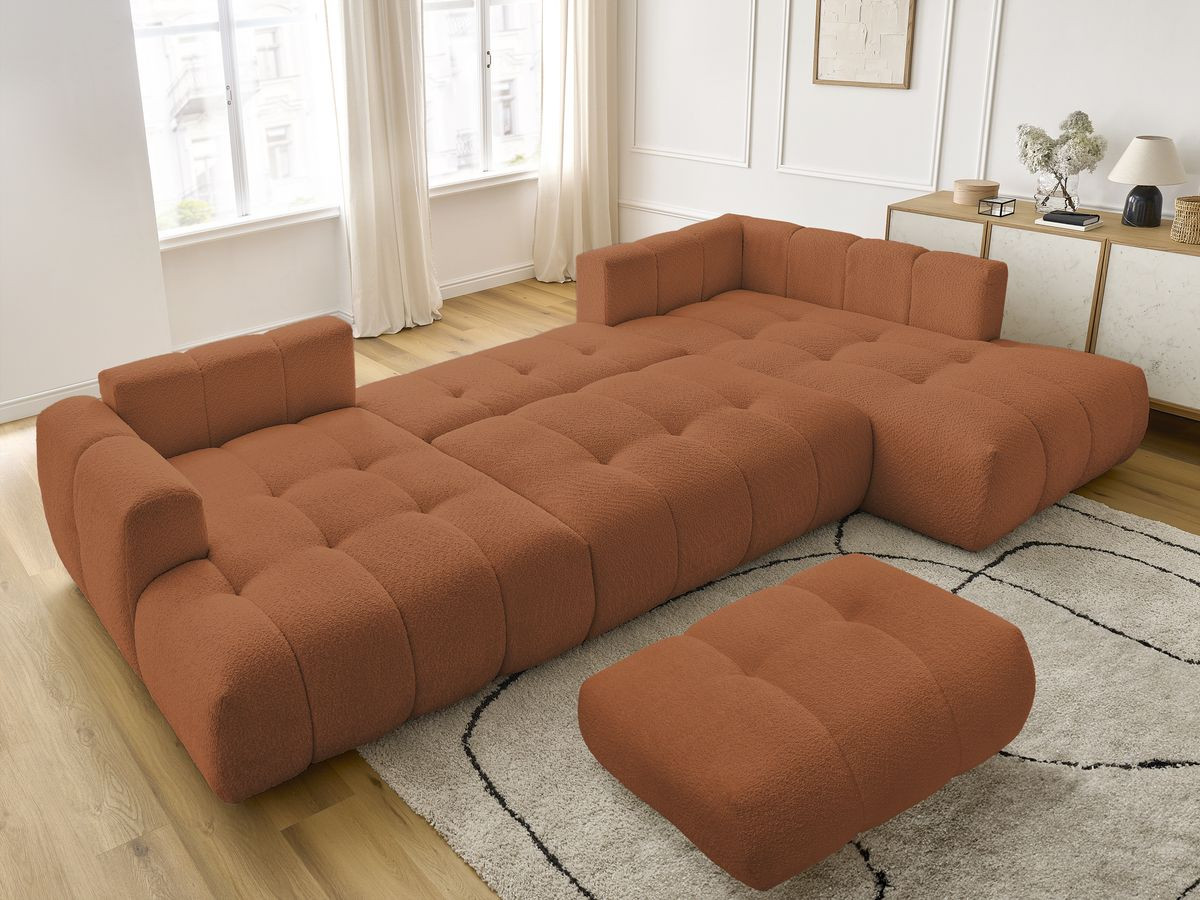 Bobochic Fuji Wohnlandschaft mit Pouf Bouclé-Stoff Orange Ecke links