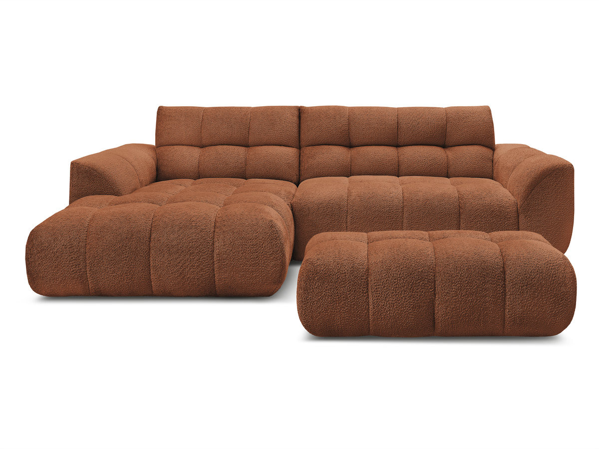 Bobochic Jaya Ecksofa mit Pouf Chenille Orange Ecke links