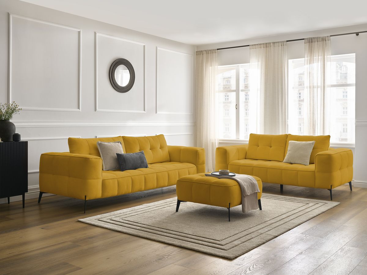 Bobochic Anis Sofa-Set 3- und 2-Sitzer mit Pouf Strukturstoff Gelb