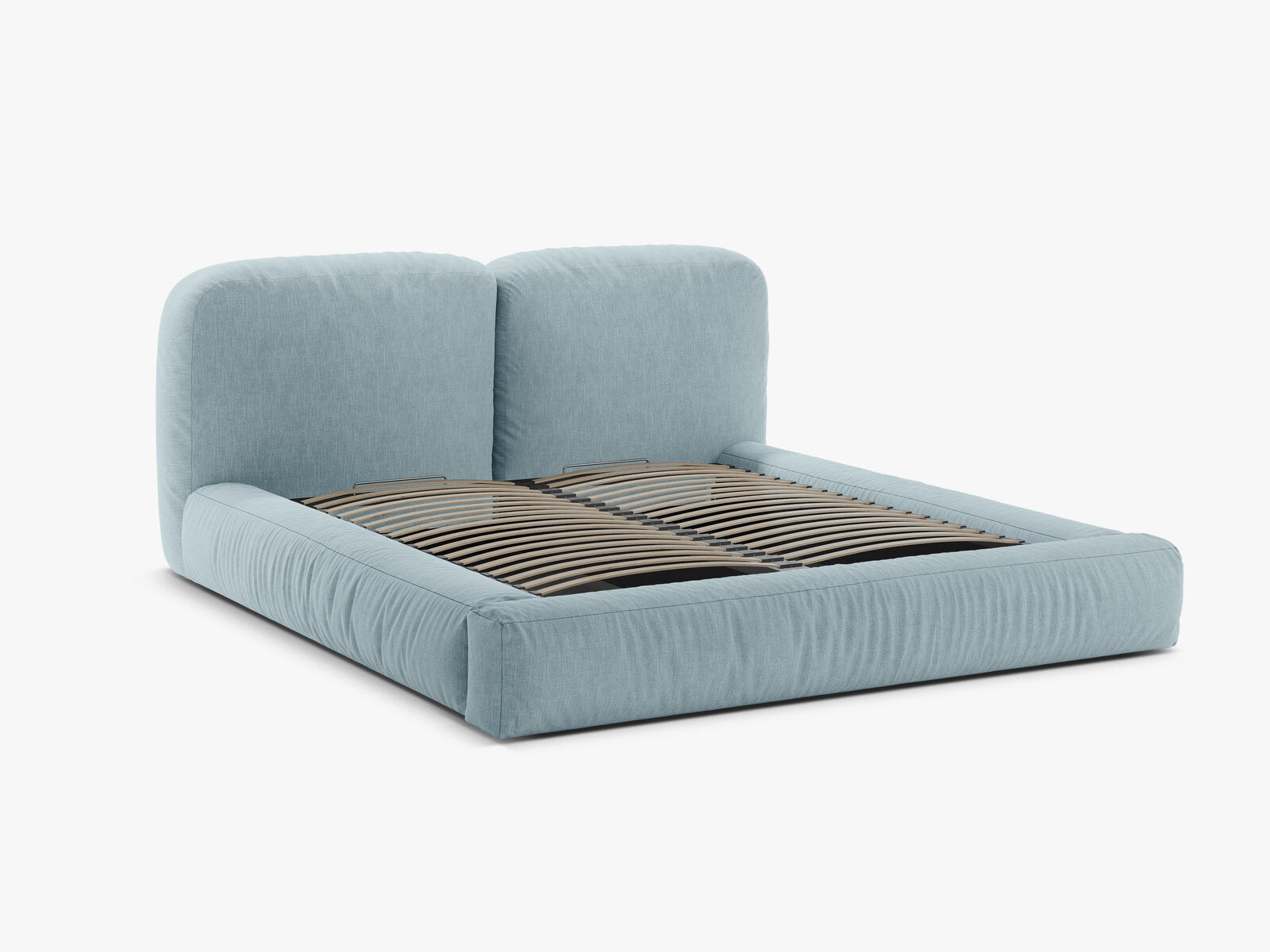 Micadoni Stauraumbett mit Kopfteil Martina Strukturierter Stoff Boston Satin Blau 200x200